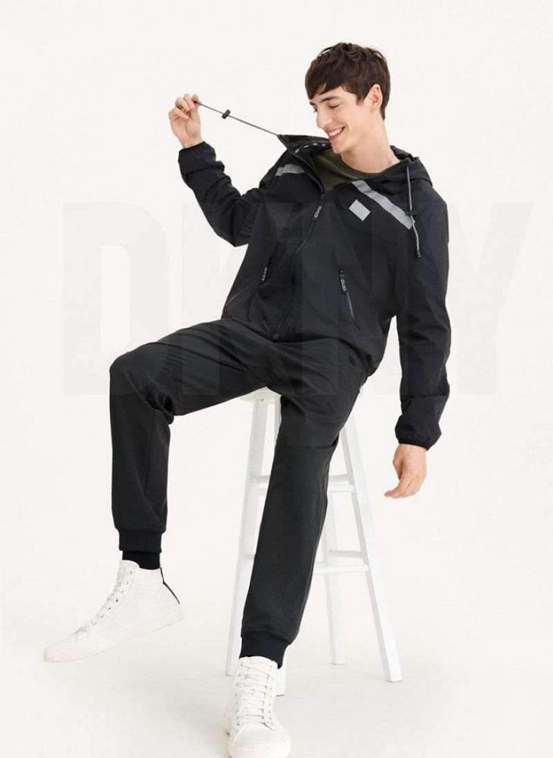 Black Men's DKNY Tech Cotton Touch Nylon Jackets | Australia-D1396