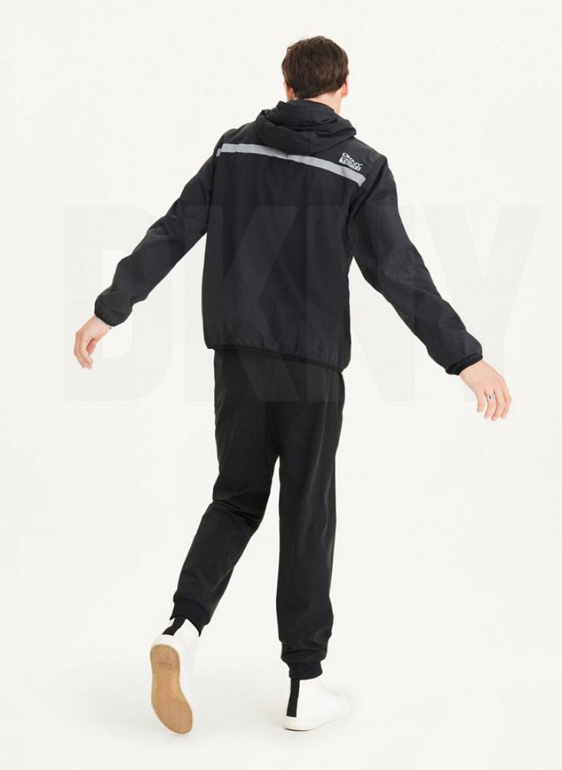 Black Men's DKNY Tech Cotton Touch Nylon Jackets | Australia-D1396