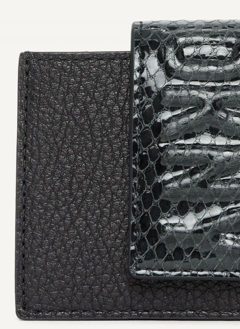 Black Men's DKNY Uptown Leather Card Case Wallets | Australia-D0128