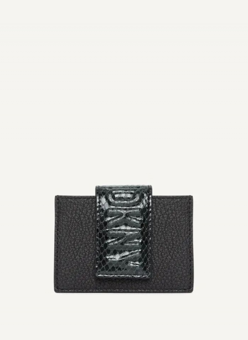 Black Men\'s DKNY Uptown Leather Card Case Wallets | Australia-D0128