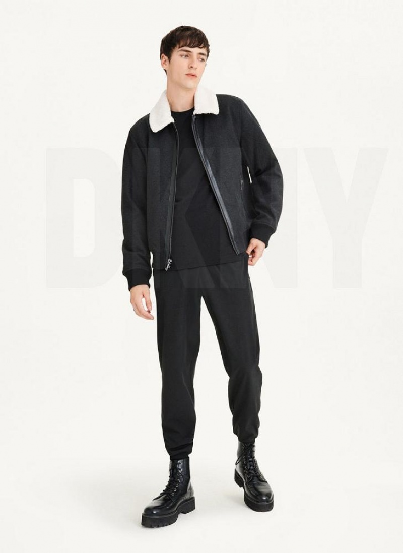 Black Men's DKNY Wool Blend Bomber With Sherpa Collar Jackets | Australia-D0573