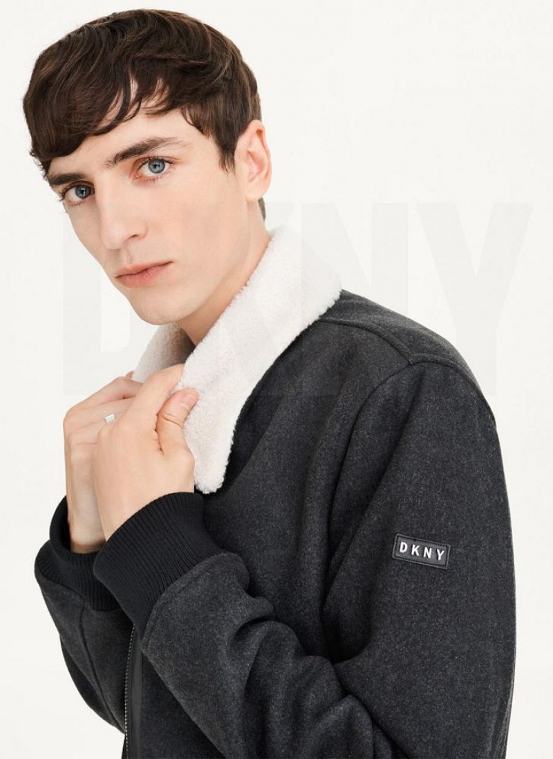 Black Men's DKNY Wool Blend Bomber With Sherpa Collar Jackets | Australia-D0573