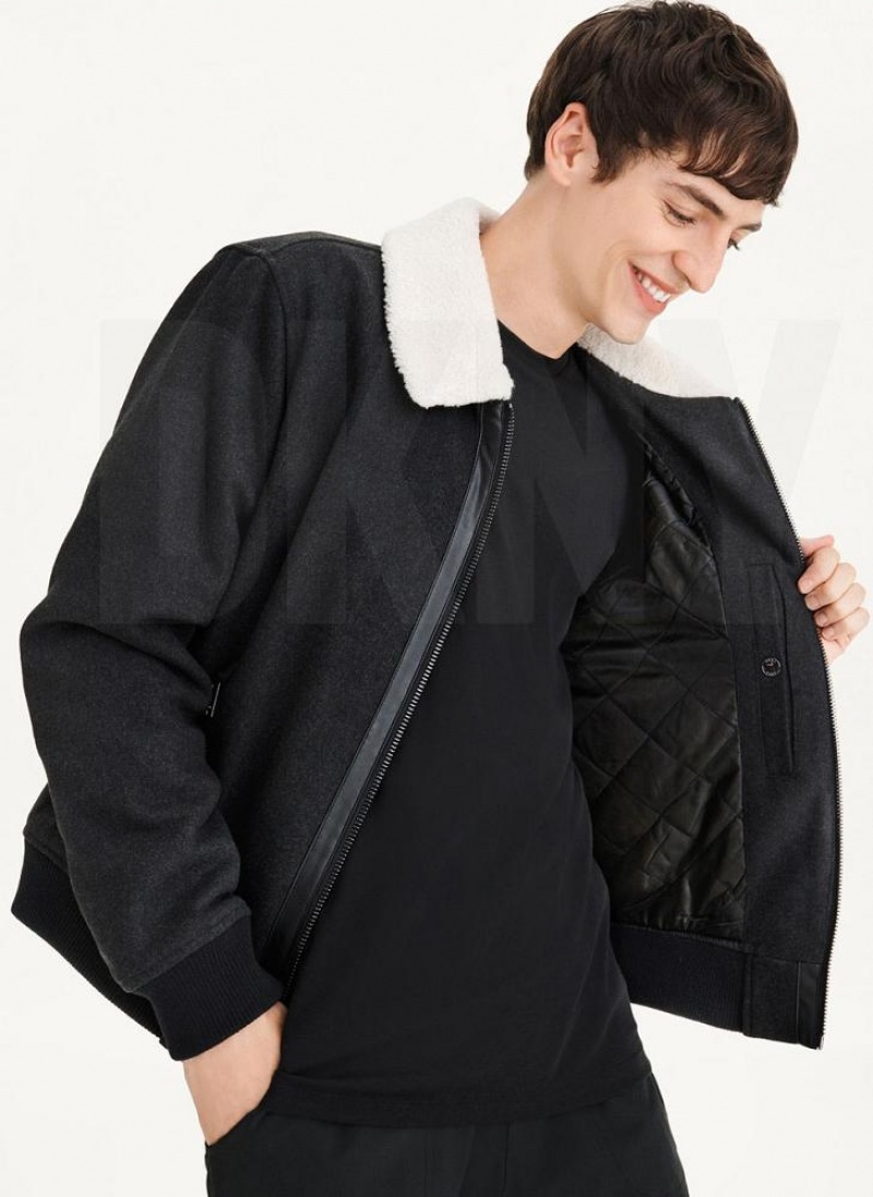 Black Men's DKNY Wool Blend Bomber With Sherpa Collar Jackets | Australia-D0573