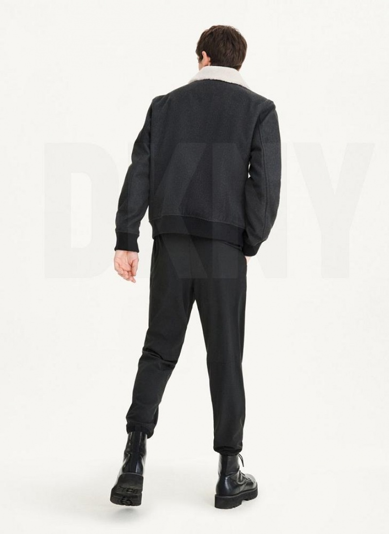 Black Men's DKNY Wool Blend Bomber With Sherpa Collar Jackets | Australia-D0573