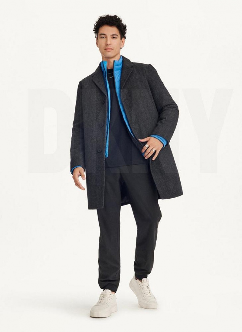 Black Men's DKNY Wool Blend Notch Collar Without Bib Coats | Australia-D0479