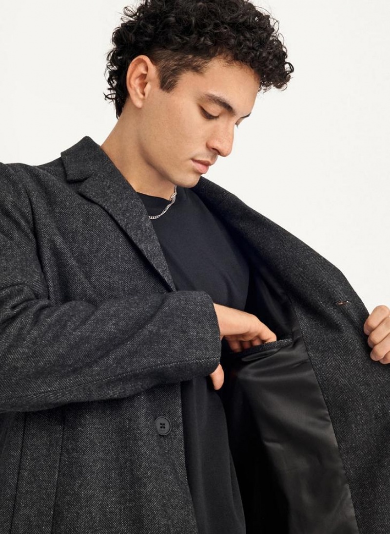 Black Men's DKNY Wool Blend Notch Collar Without Bib Coats | Australia-D0479