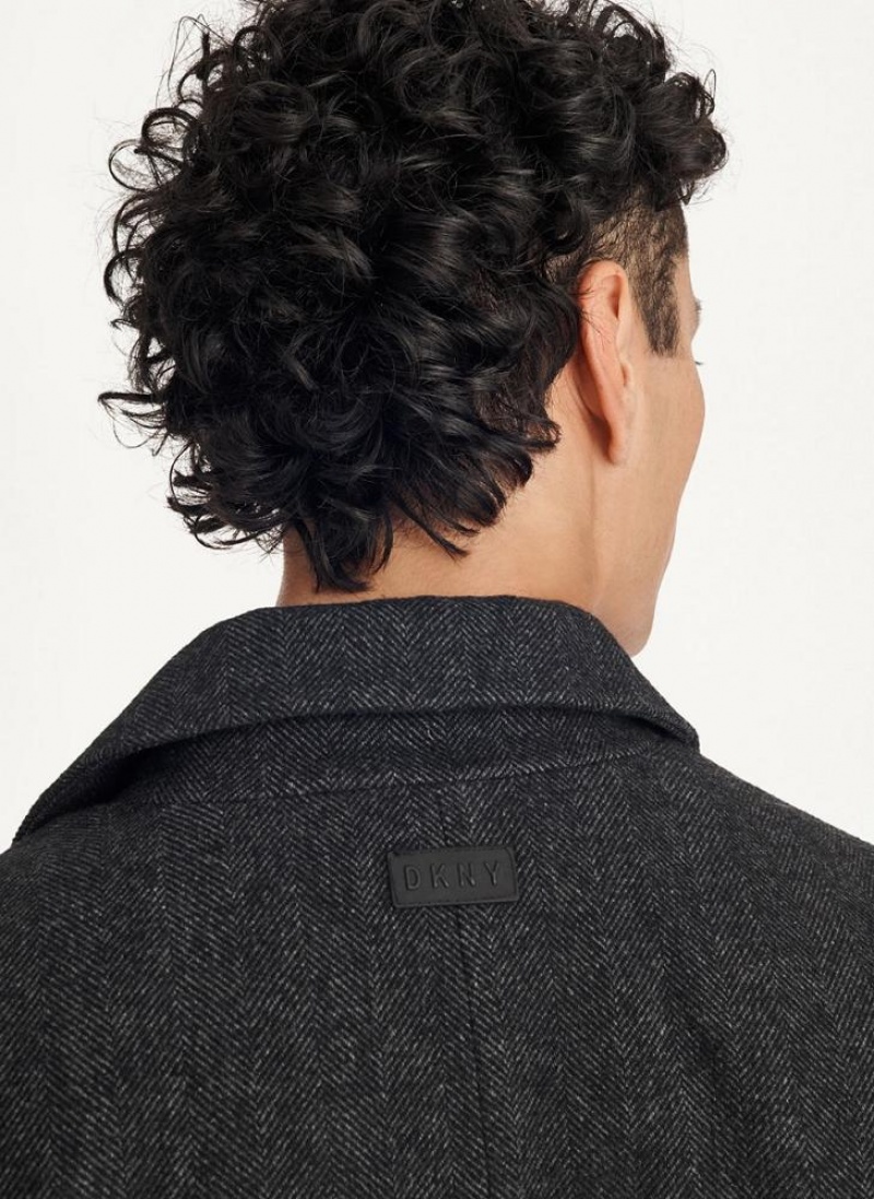 Black Men's DKNY Wool Blend Notch Collar Without Bib Coats | Australia-D0479