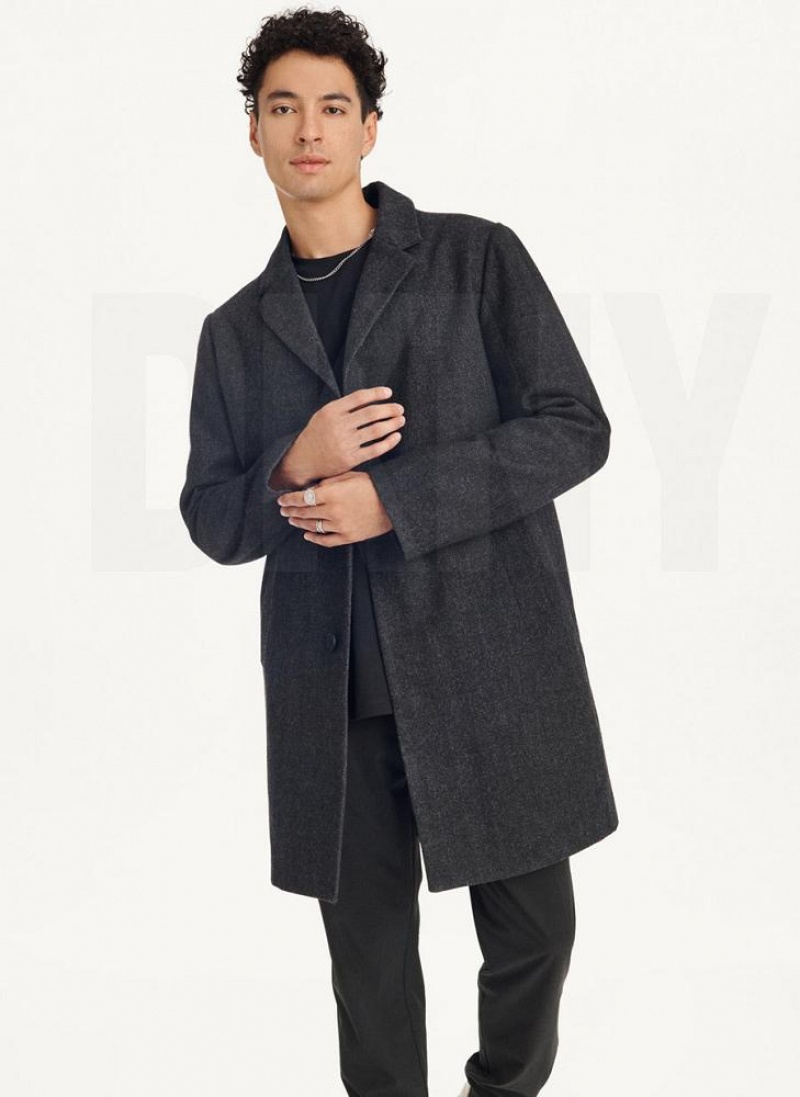 Black Men\'s DKNY Wool Blend Notch Collar Without Bib Coats | Australia-D0479