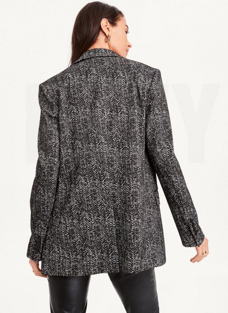 Black White Women's DKNY Long Sleeve Trim Tailored Jackets | Australia-D0428