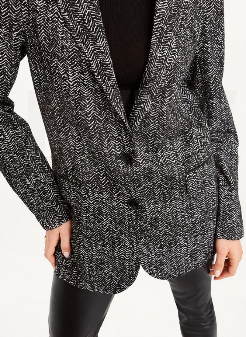 Black White Women's DKNY Long Sleeve Trim Tailored Jackets | Australia-D0428