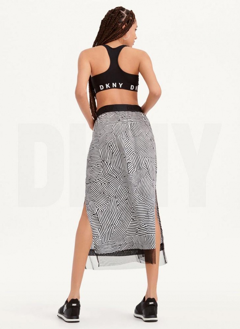 Black White Women's DKNY Printed Pull On With Tulle Hem Skirts | Australia-D1488