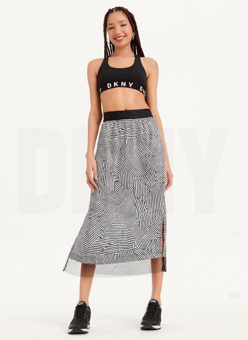 Black White Women's DKNY Printed Pull On With Tulle Hem Skirts | Australia-D1488