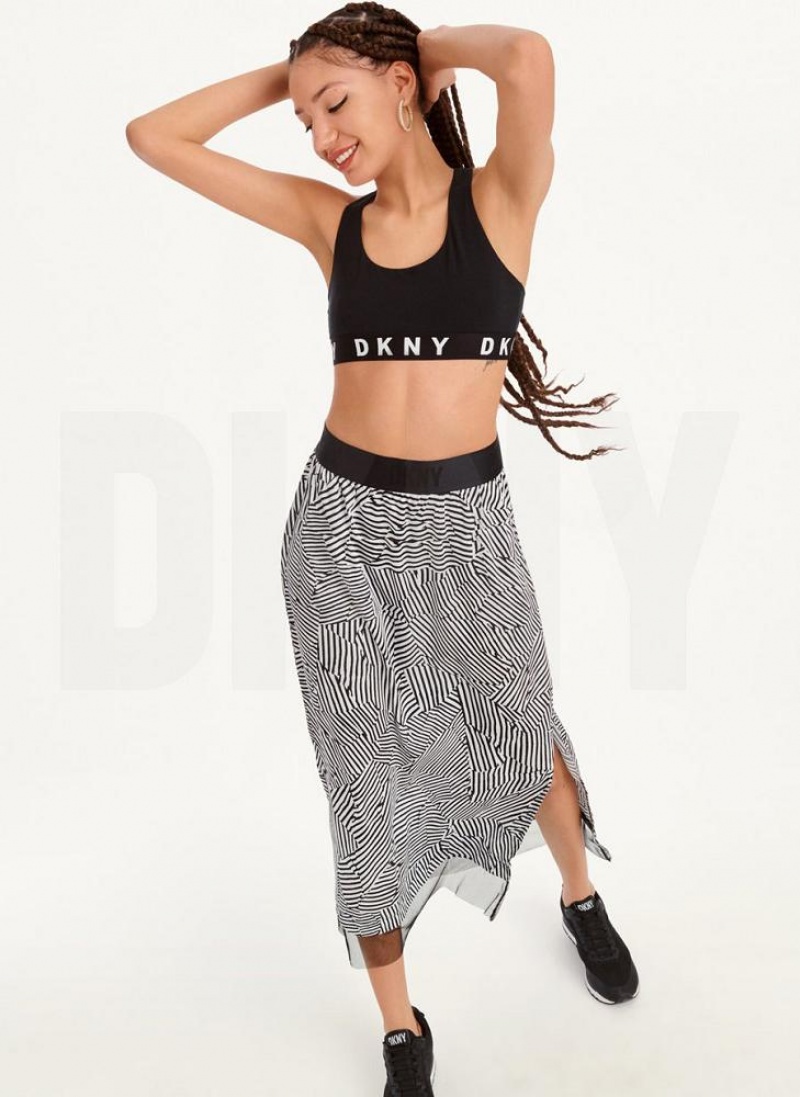 Black White Women's DKNY Printed Pull On With Tulle Hem Skirts | Australia-D1488