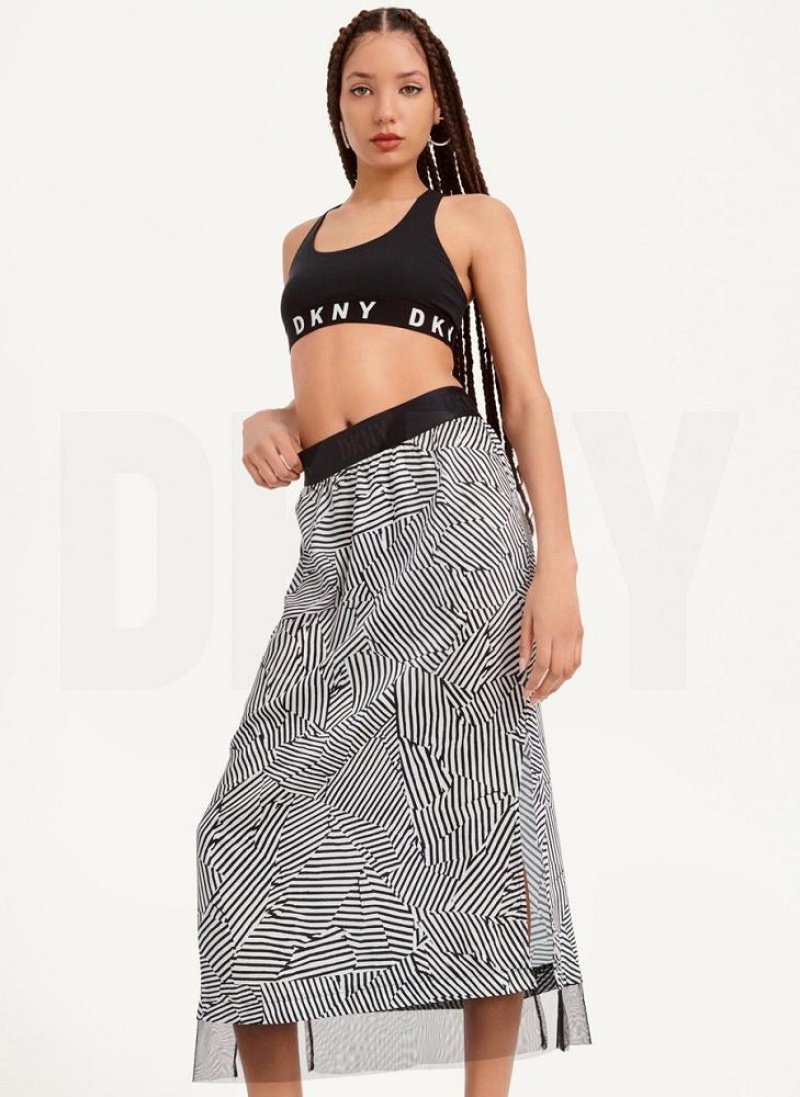 Black White Women\'s DKNY Printed Pull On With Tulle Hem Skirts | Australia-D1488