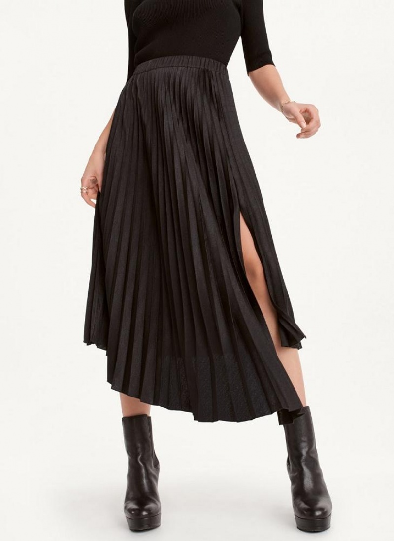 Black Women's DKNY Asymmetrical Hem Pleated Maxi Skirts | Australia-D1231