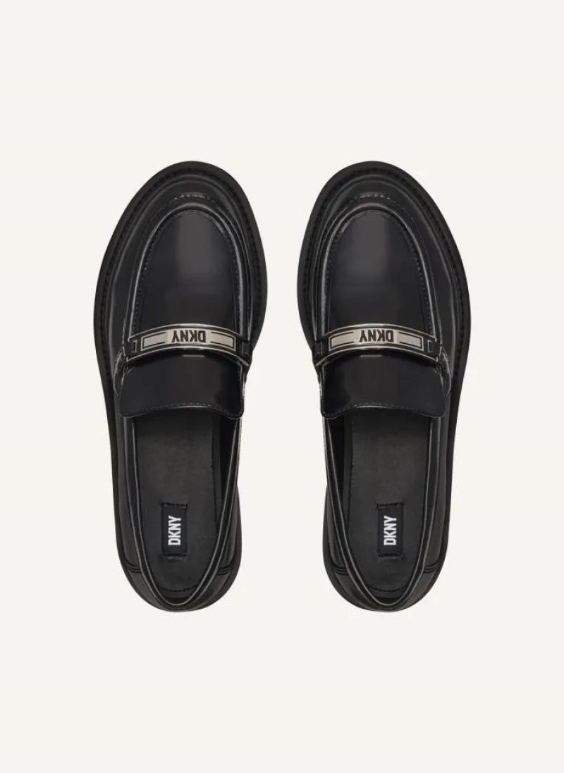 Black Women's DKNY Audrey With Plaque Loafers | Australia-D1327