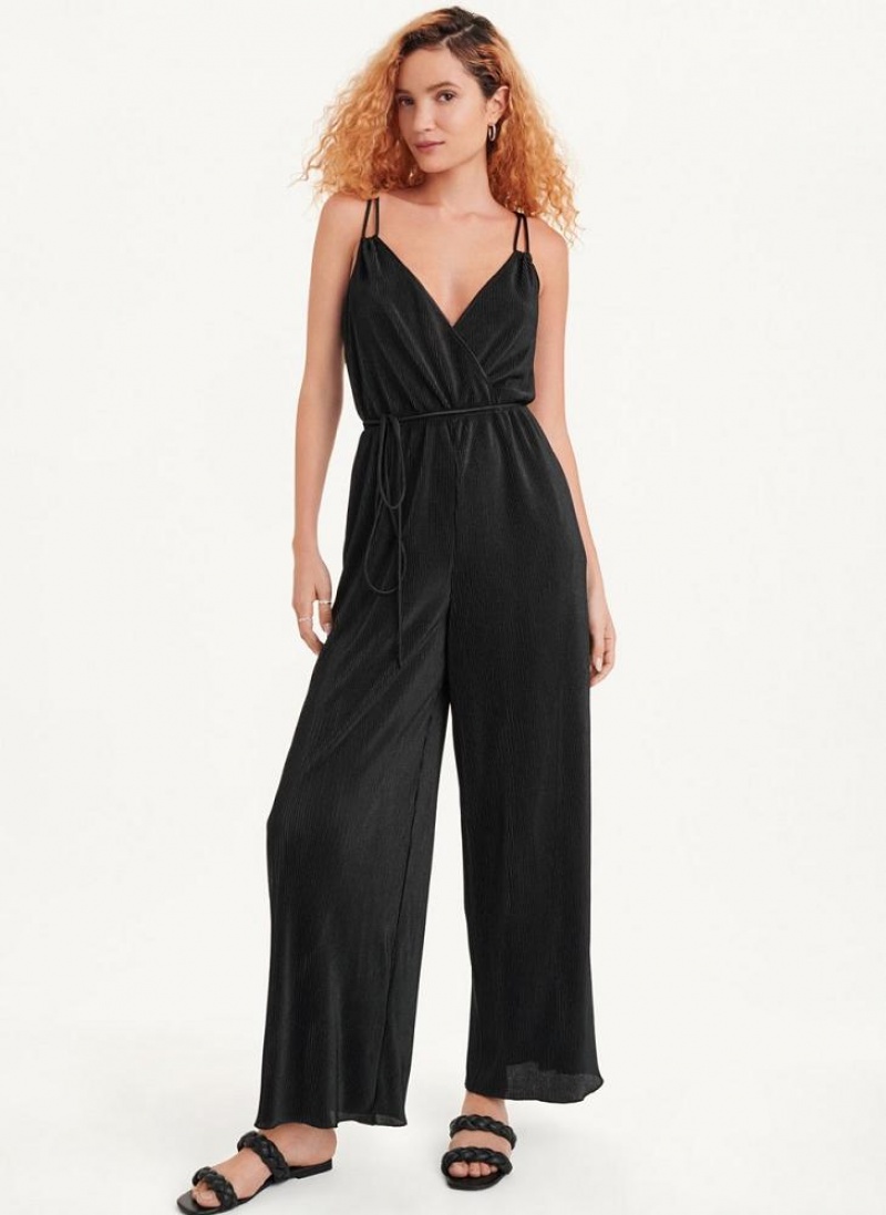 Black Women's DKNY Belted All-In-One Jumpsuits | Australia-D0243