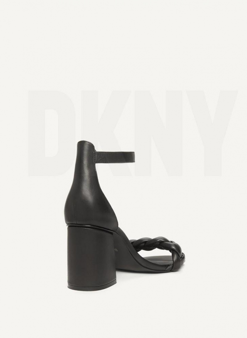 Black Women's DKNY Braided Ankle Strap Block Sandals | Australia-D0692