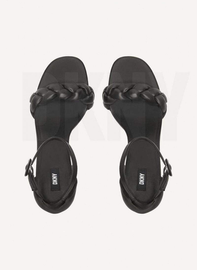 Black Women's DKNY Braided Ankle Strap Block Sandals | Australia-D0692