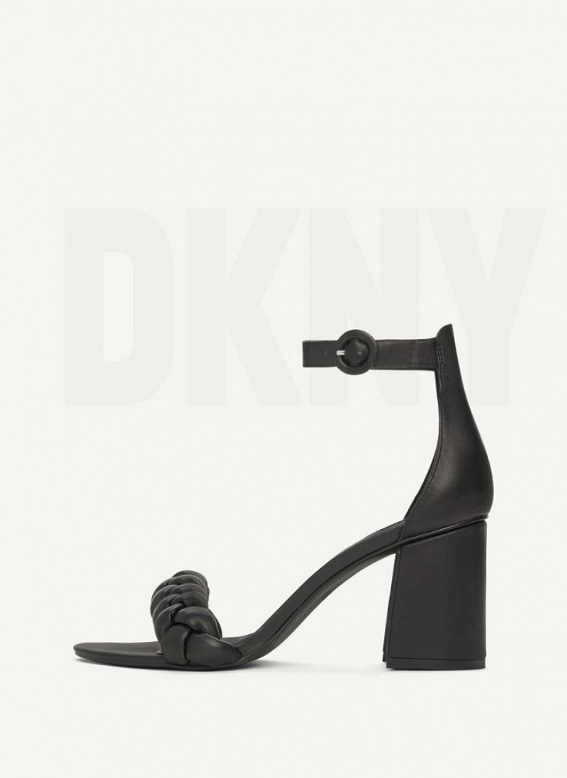 Black Women\'s DKNY Braided Ankle Strap Block Sandals | Australia-D0692