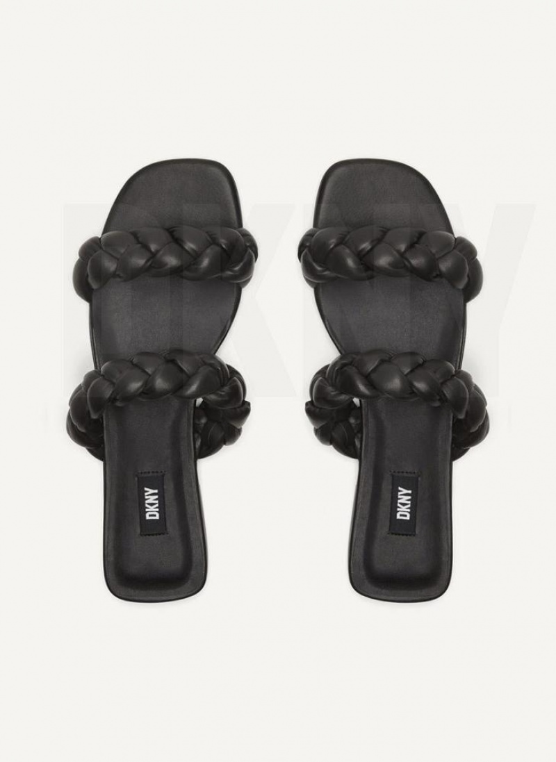 Black Women's DKNY Braided Double Strap Slides | Australia-D0733
