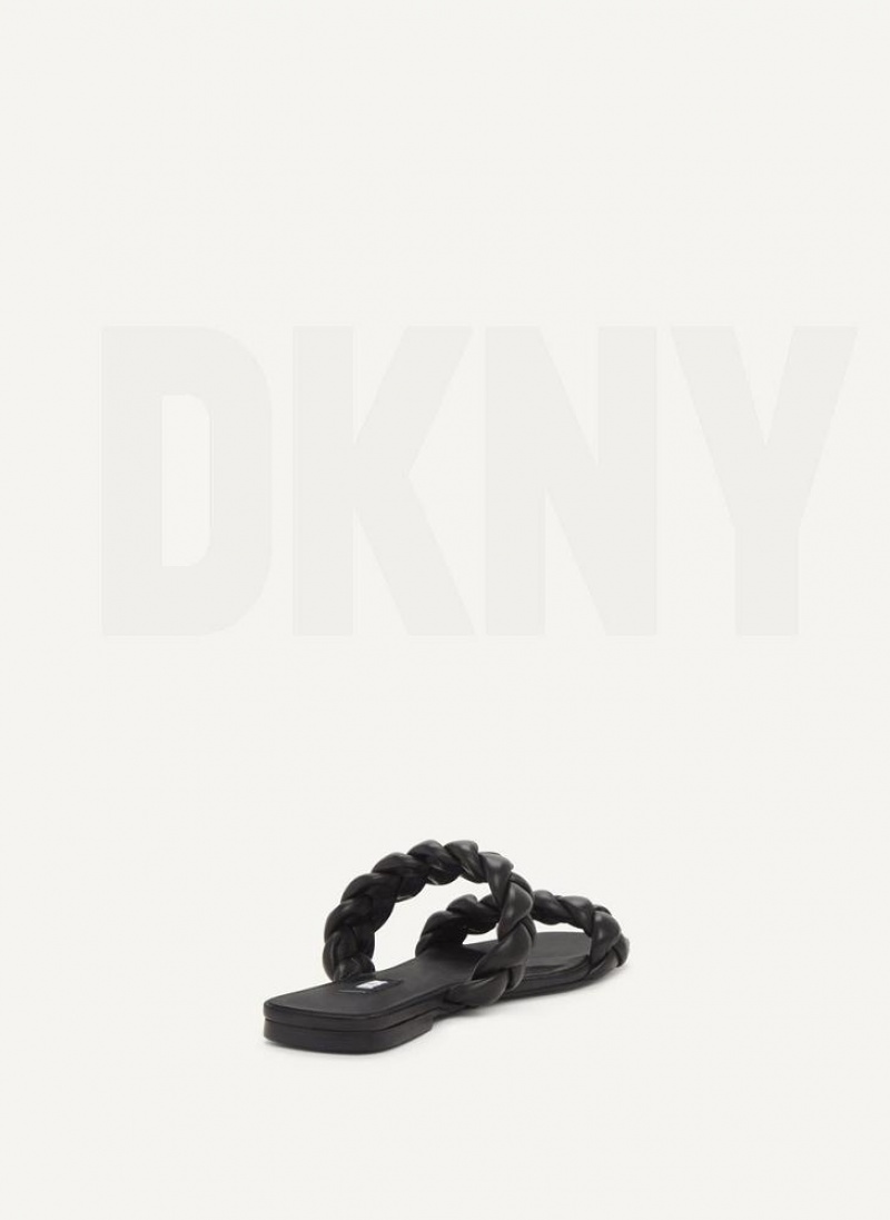 Black Women's DKNY Braided Double Strap Slides | Australia-D0733