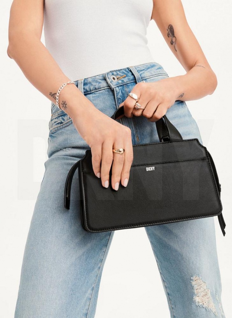 Black Women's DKNY Buckle Crossbody Bags | Australia-D0335