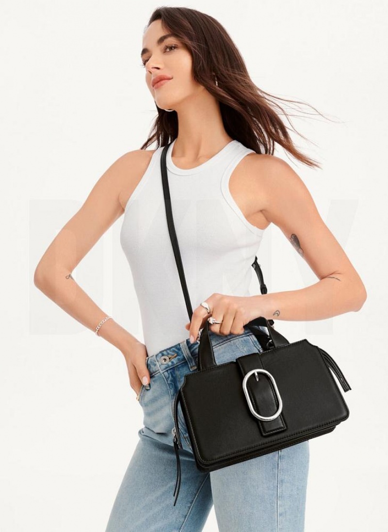 Black Women's DKNY Buckle Crossbody Bags | Australia-D0335