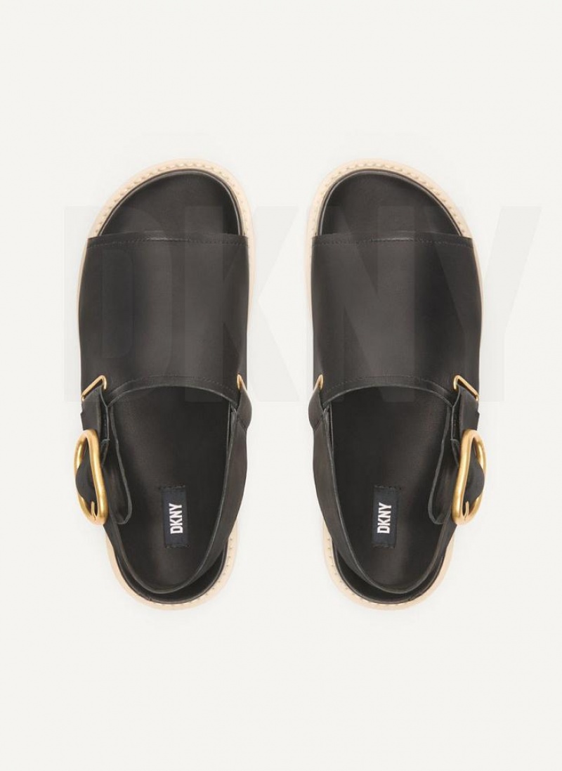Black Women's DKNY Buckle Flatform Sandals | Australia-D1830