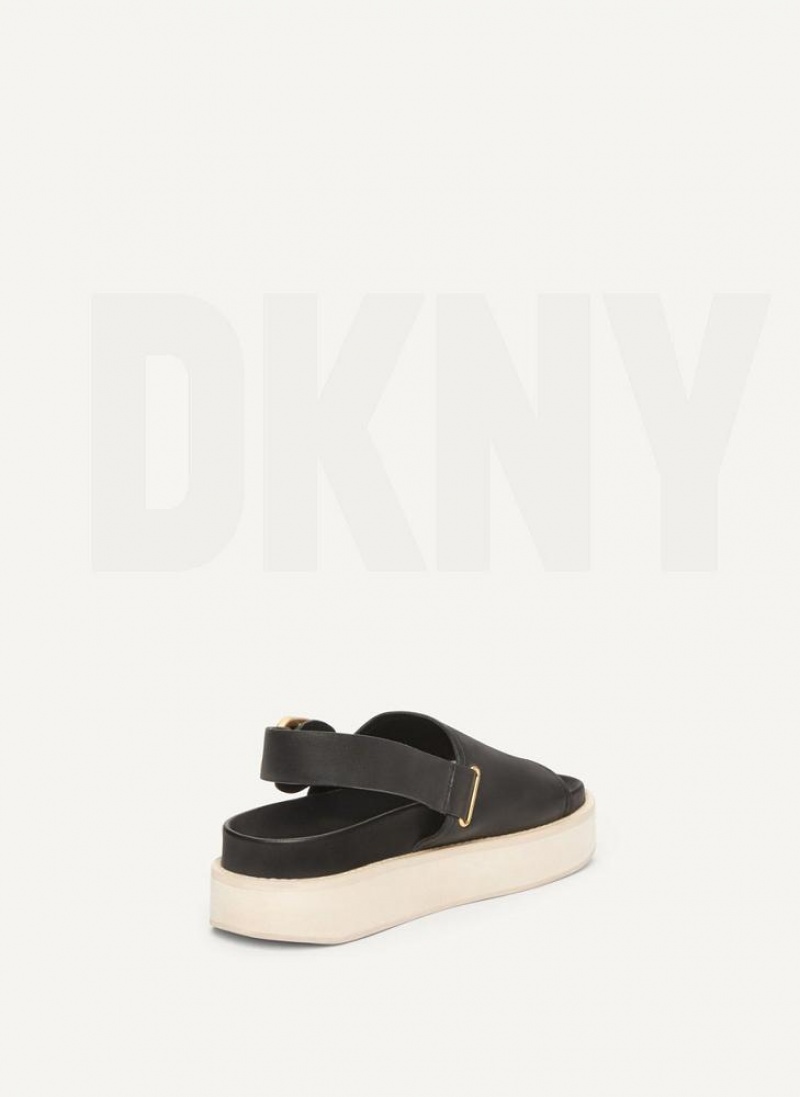 Black Women's DKNY Buckle Flatform Sandals | Australia-D1830