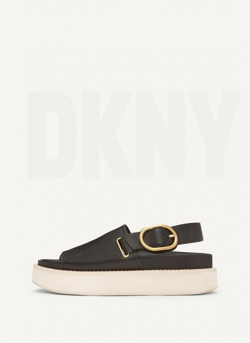 Black Women\'s DKNY Buckle Flatform Sandals | Australia-D1830