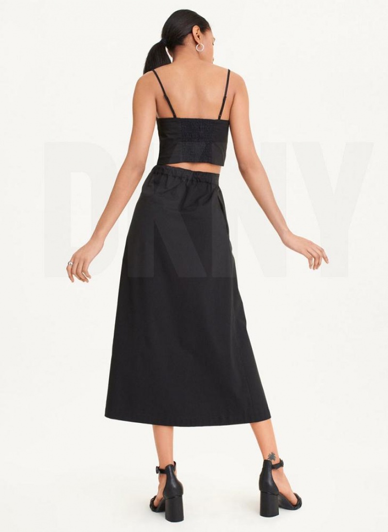 Black Women's DKNY Button Front Poplin Skirts | Australia-D0624