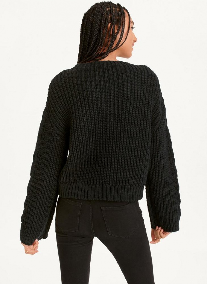Black Women's DKNY Cable Knit Sweaters | Australia-D0170
