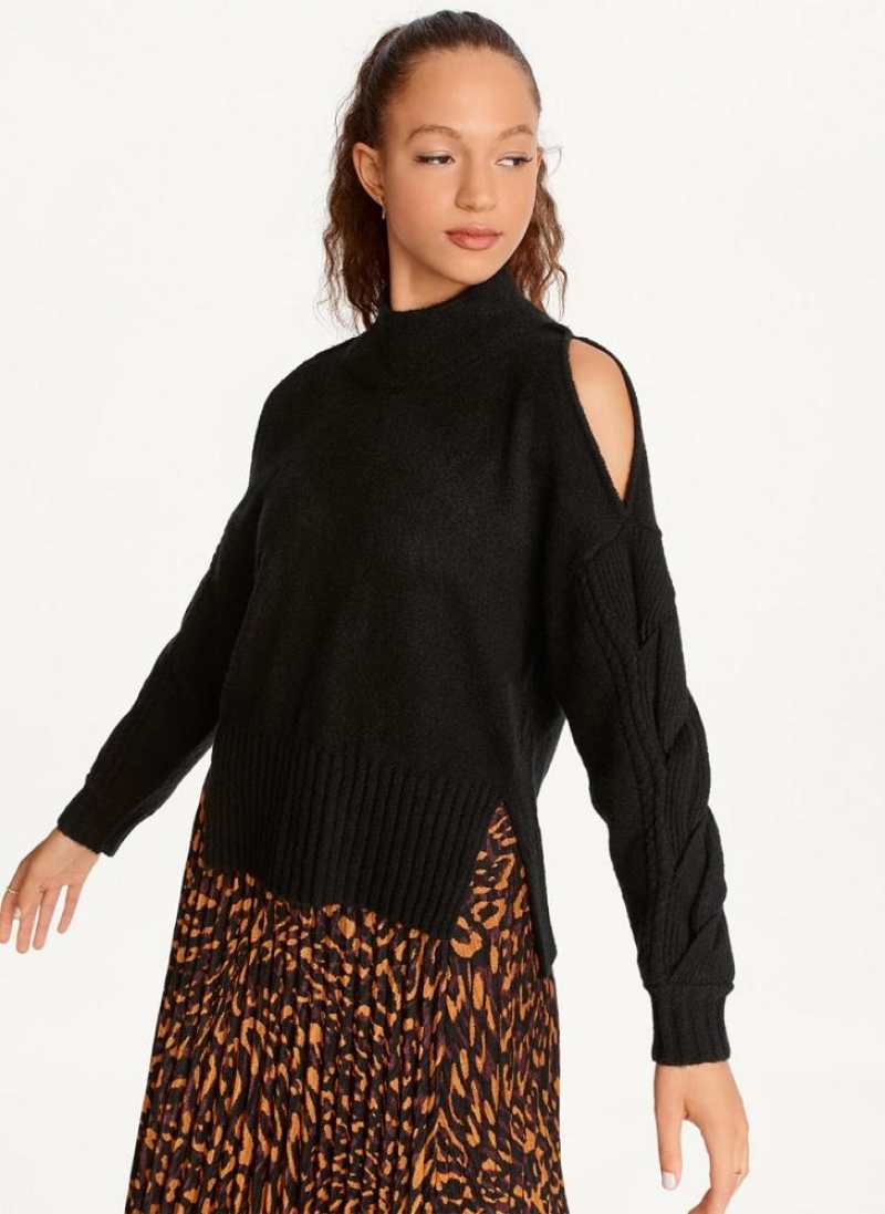 Black Women's DKNY Cold-Shoulder Sweaters | Australia-D1234