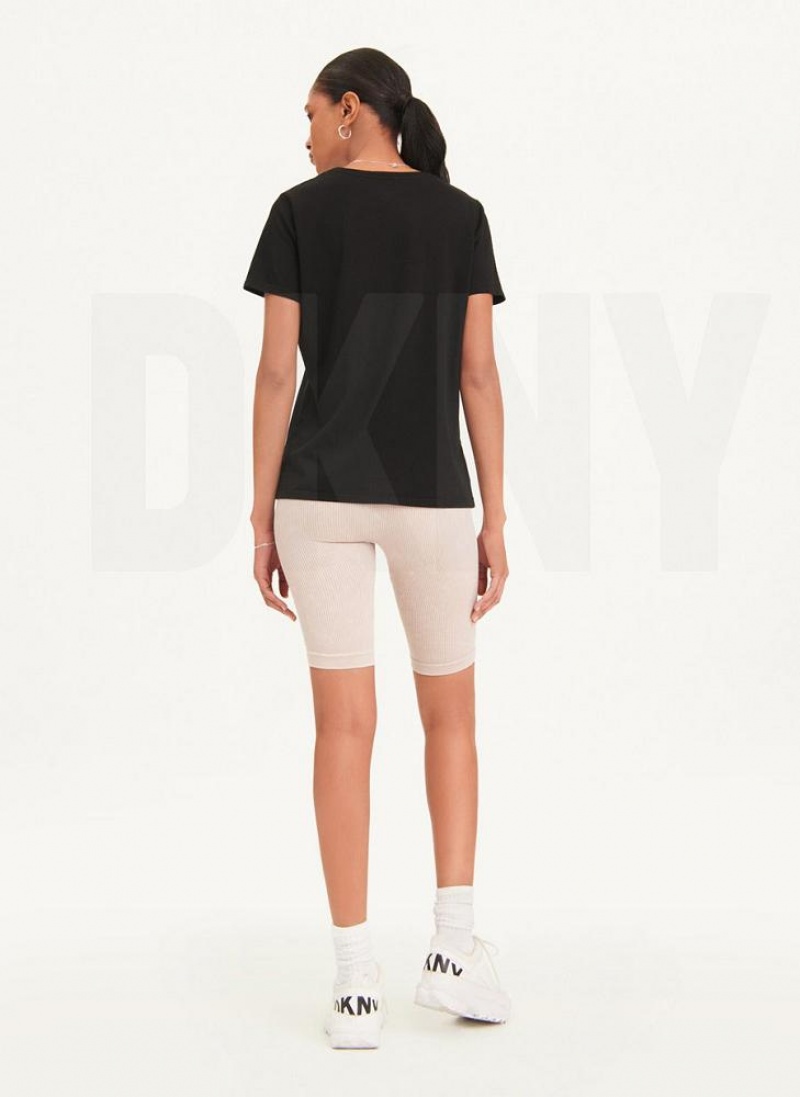 Black Women's DKNY Crinkle Foil Spec Logo T Shirts | Australia-D0481