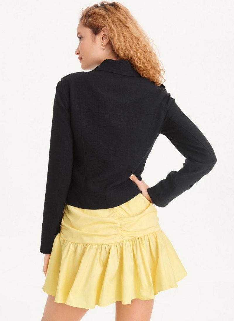 Black Women's DKNY Crinkle Moto Jackets | Australia-D0867