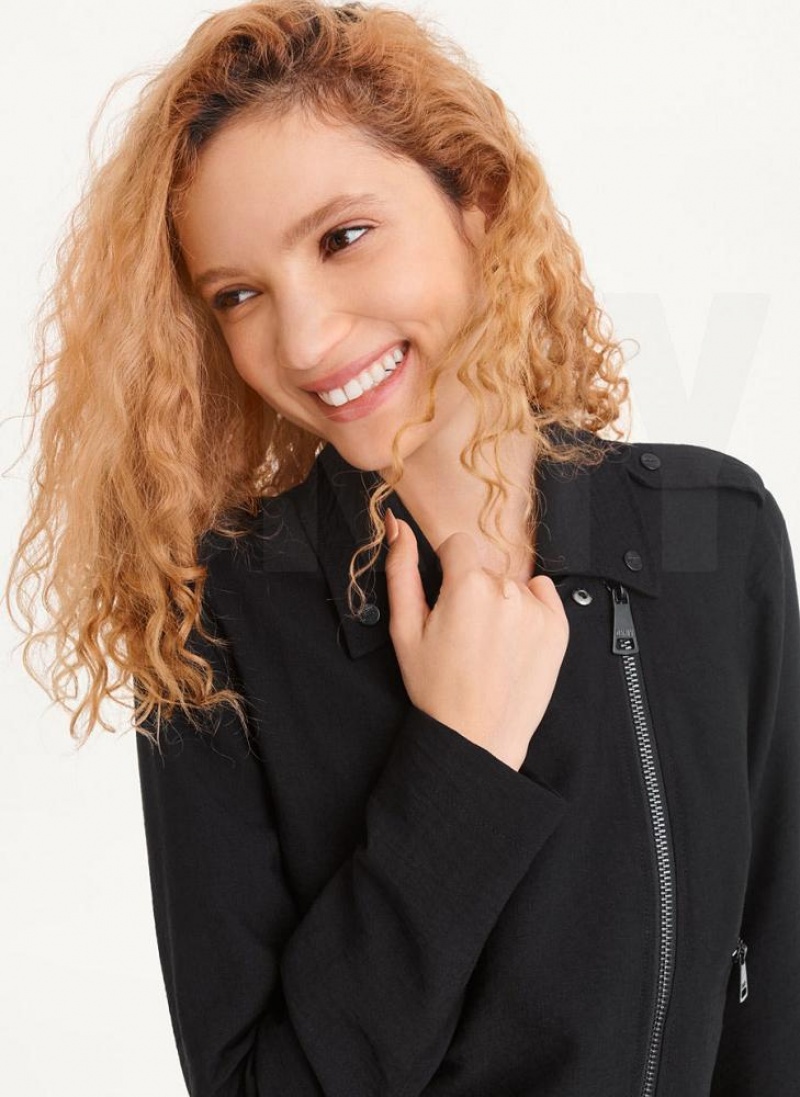 Black Women's DKNY Crinkle Moto Jackets | Australia-D0867