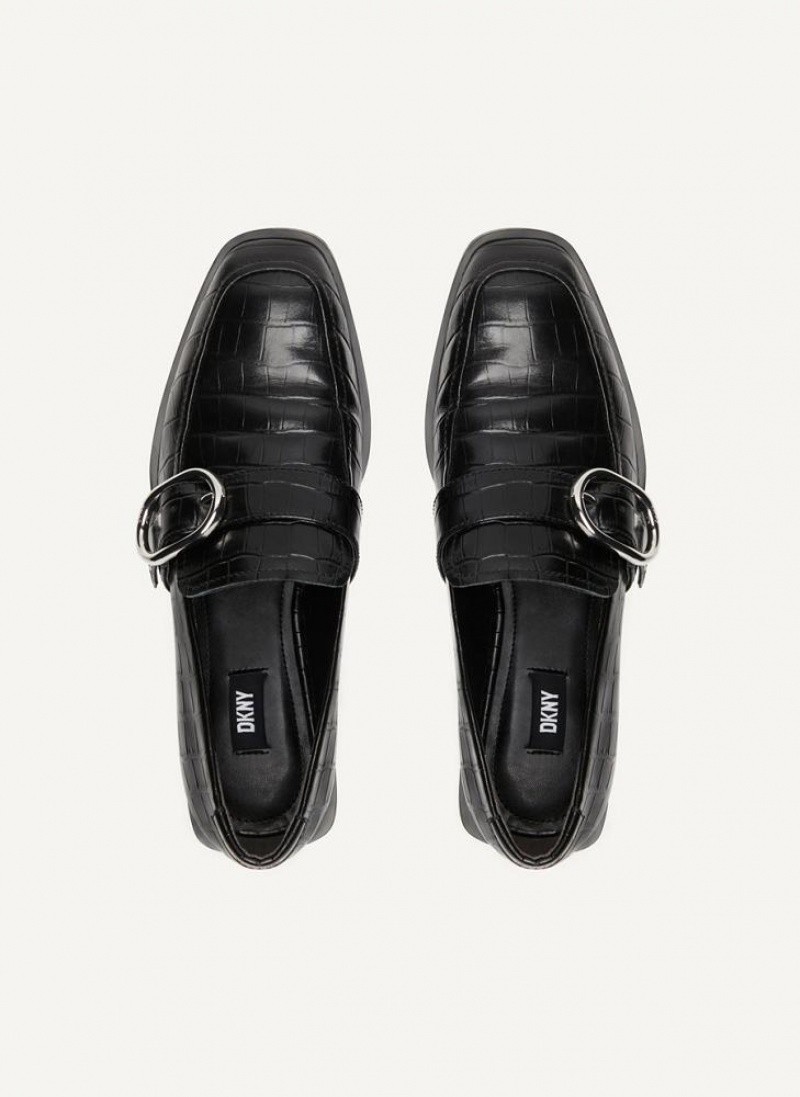 Black Women's DKNY Croco Buckle Loafers | Australia-D1357