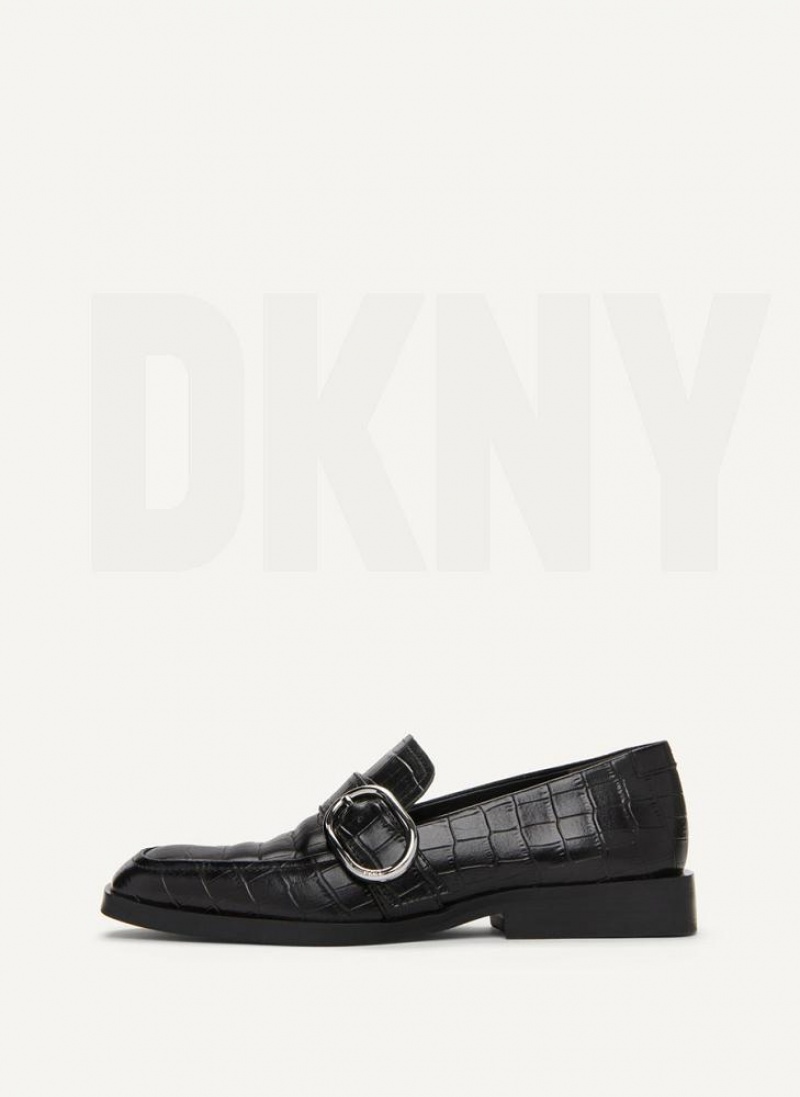 Black Women\'s DKNY Croco Buckle Loafers | Australia-D1357