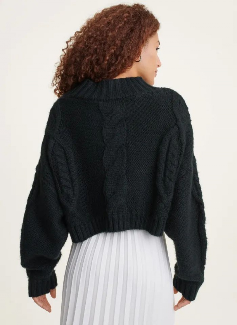 Black Women's DKNY Cropped Cable Sweaters | Australia-D0410