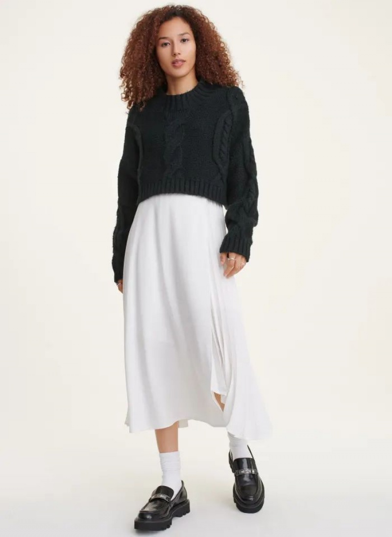 Black Women's DKNY Cropped Cable Sweaters | Australia-D0410