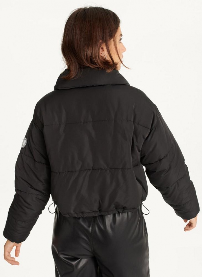Black Women's DKNY Cropped Puffer Jacket | Australia-D1522