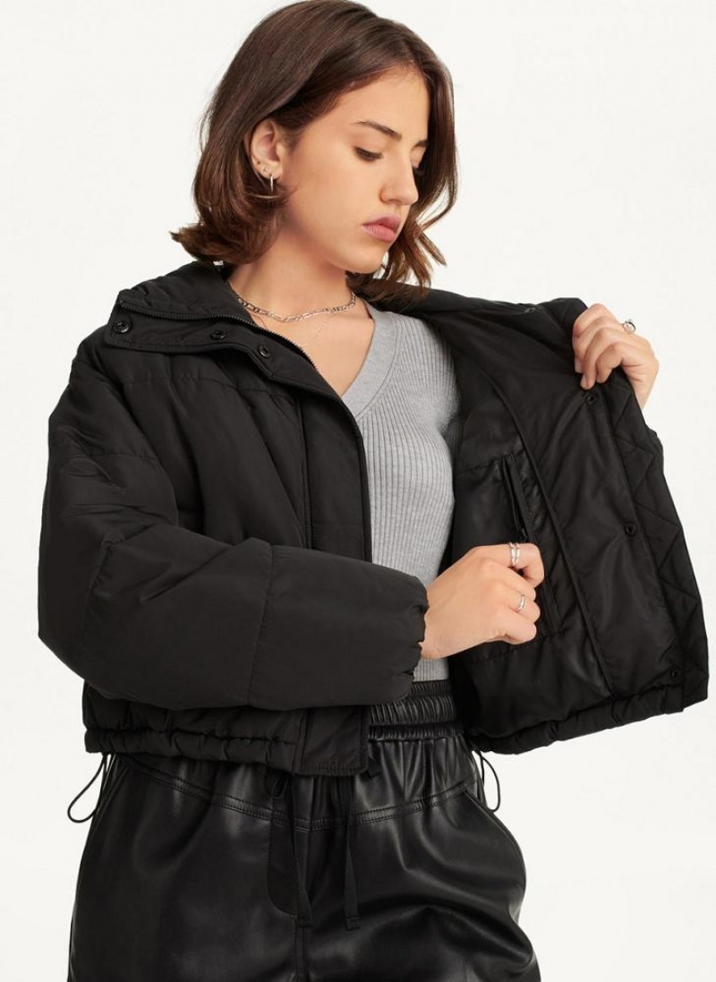 Black Women's DKNY Cropped Puffer Jacket | Australia-D1522