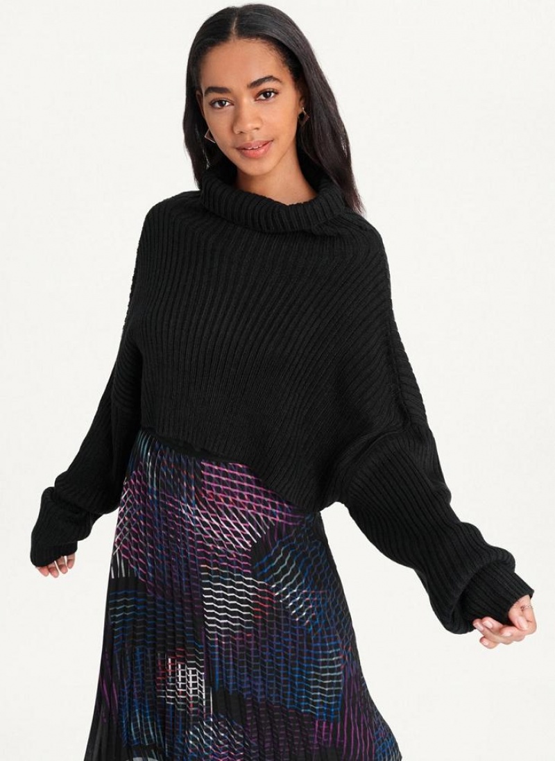 Black Women's DKNY Cropped Turtleneck Sweaters | Australia-D1378