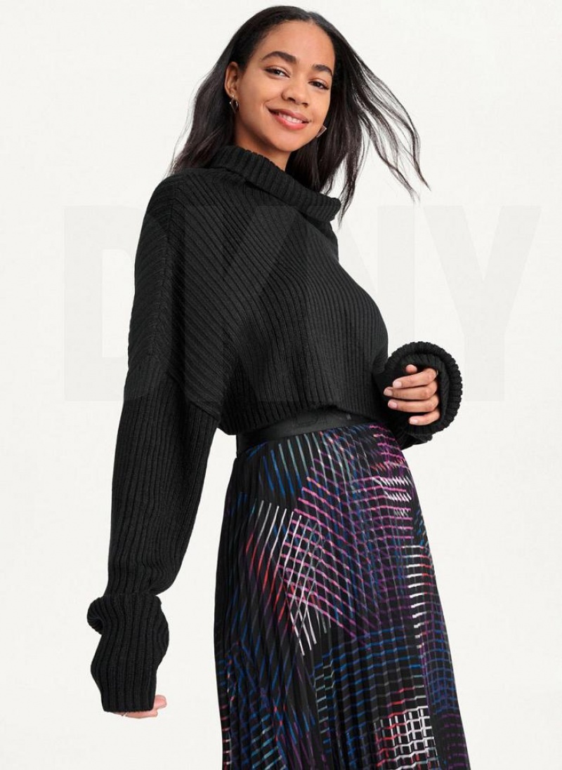 Black Women's DKNY Cropped Turtleneck Sweaters | Australia-D1378