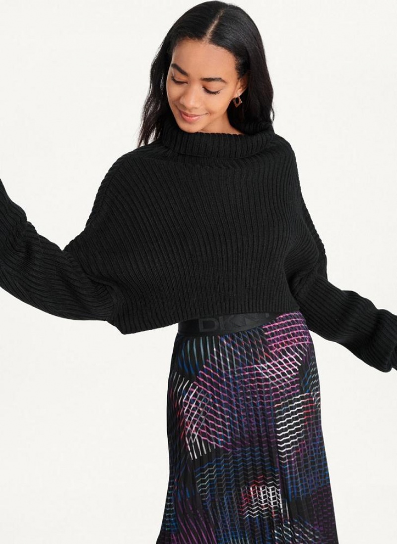 Black Women\'s DKNY Cropped Turtleneck Sweaters | Australia-D1378