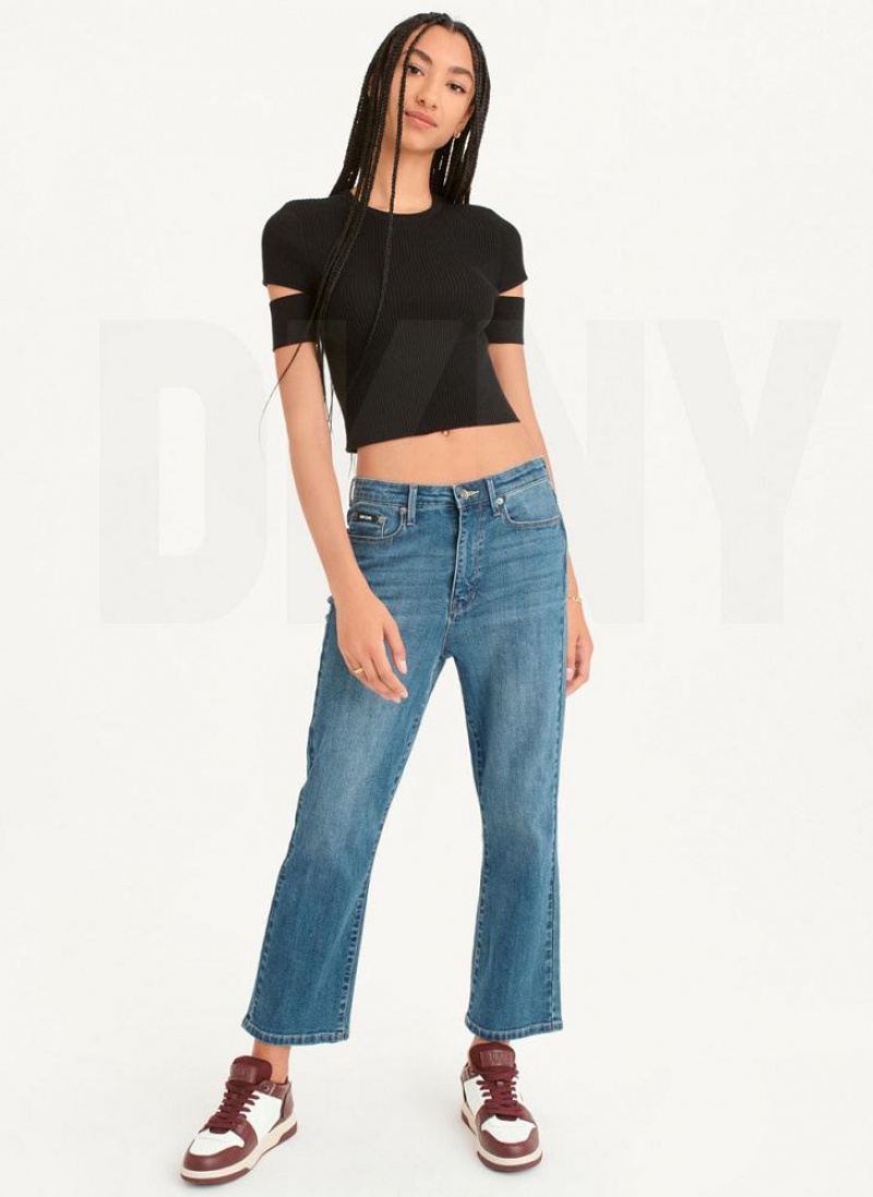 Black Women's DKNY Cut Out Knit T Shirts | Australia-D1918