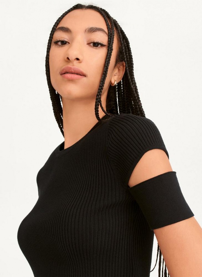 Black Women's DKNY Cut Out Knit T Shirts | Australia-D1918