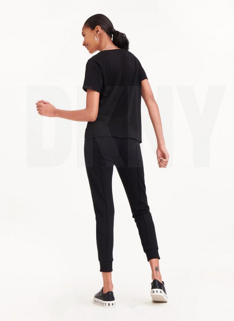Black Women's DKNY Diagonal Rhinestone Logo T Shirts | Australia-D0664