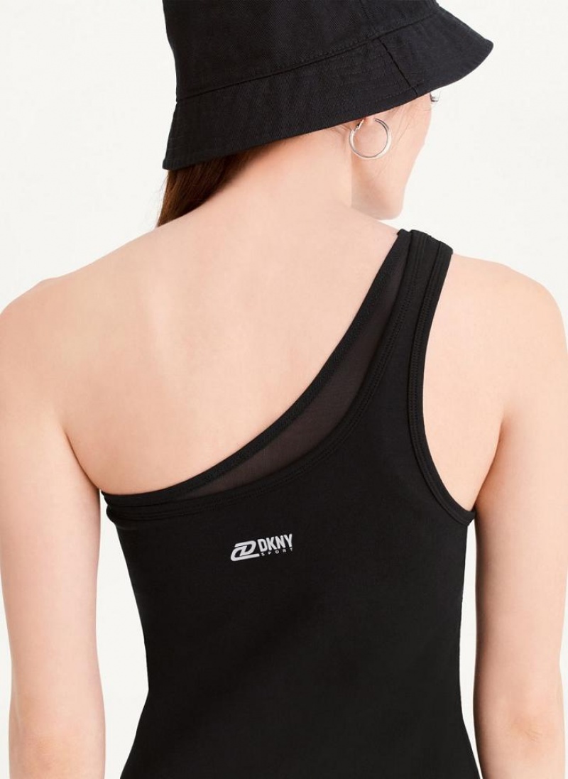 Black Women's DKNY Double Layer One Shoulder Dresses | Australia-D0115